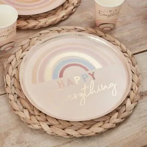 Pappteller 'Happy' Regenbogen puder 8 St.
