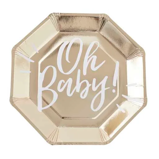 Pappteller 'Oh Baby' gold/weiß 8 St. – Bild 2